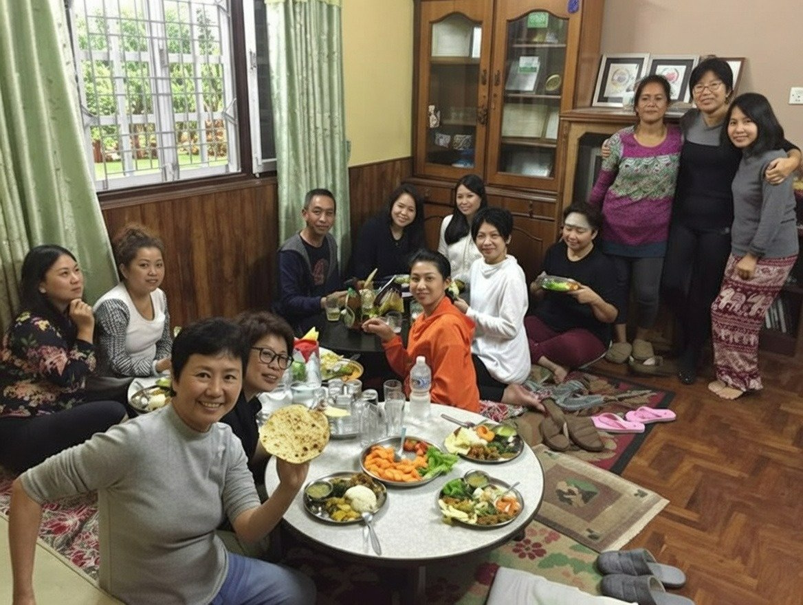 guest enjoying food with a local host family