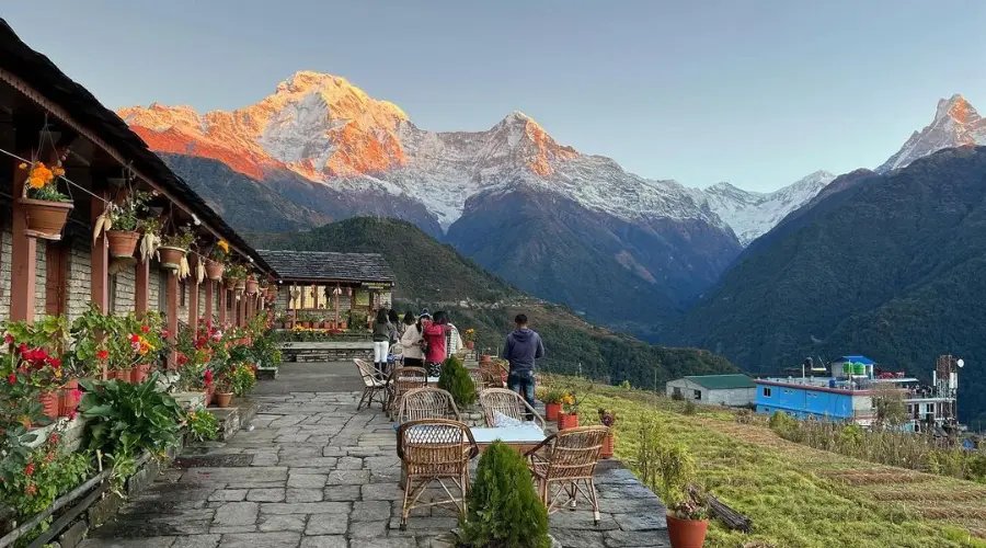 Gurung cottage with Mt. Machhapuchre(Fishtail) in background