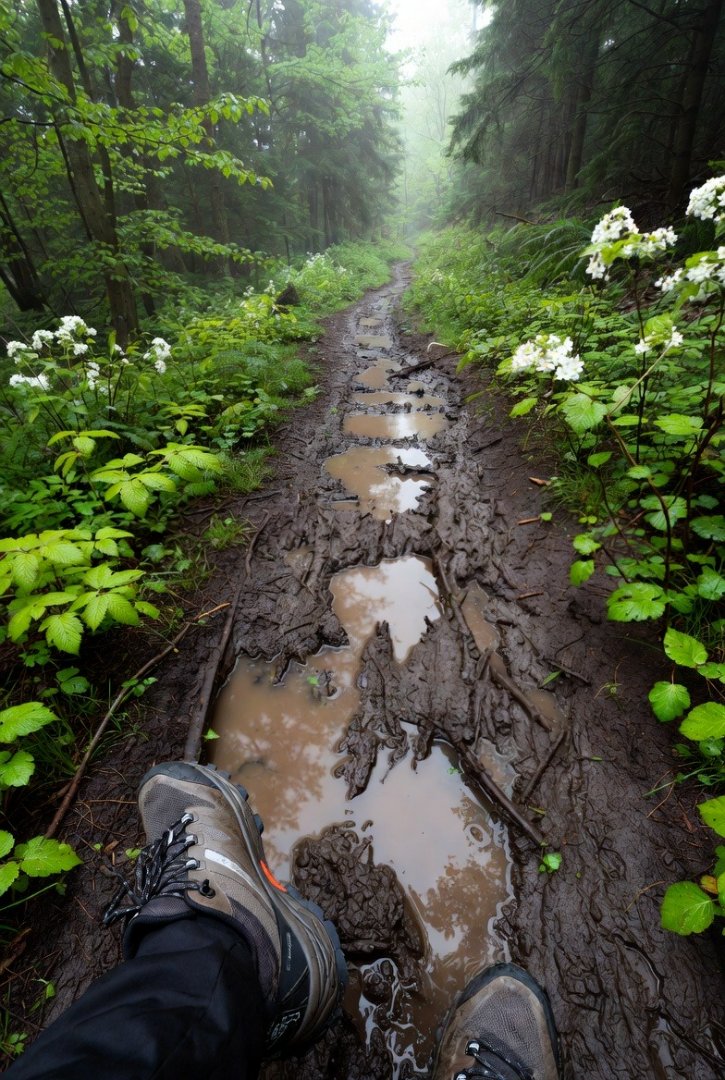 muddy paths in trek