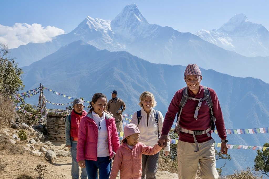 tourist with host family in nepal
