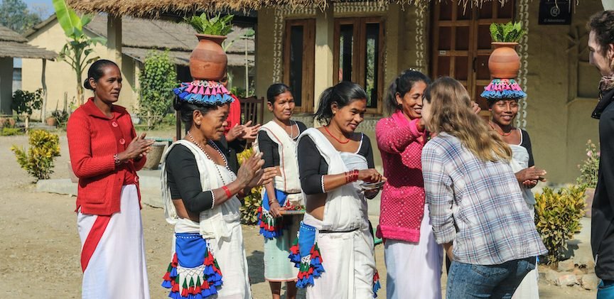tharu community women welcoming guests