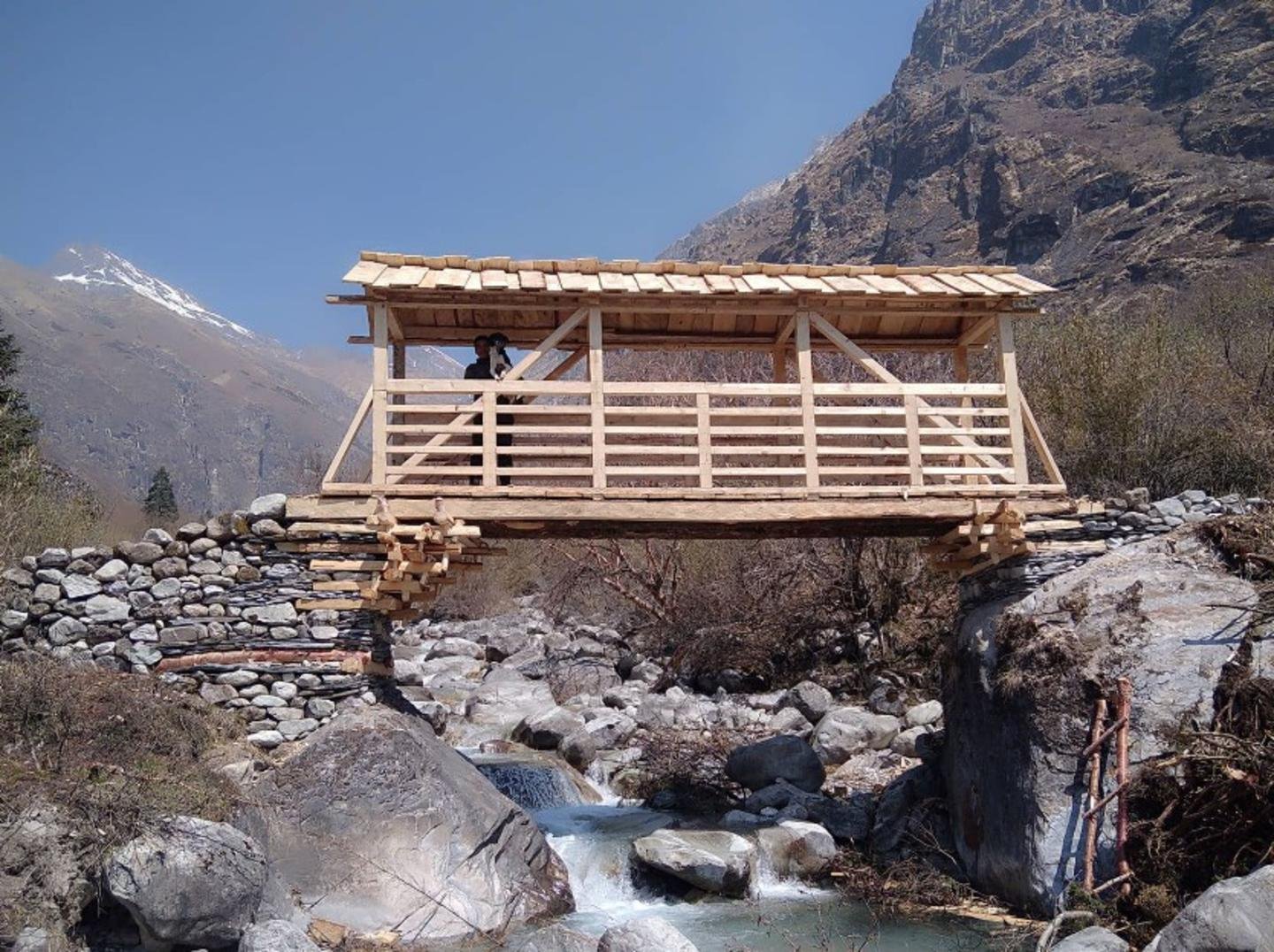 bridge made of wood in small river
